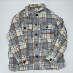 12th Trible blue & tan plaid shacket size small 4 pockets
